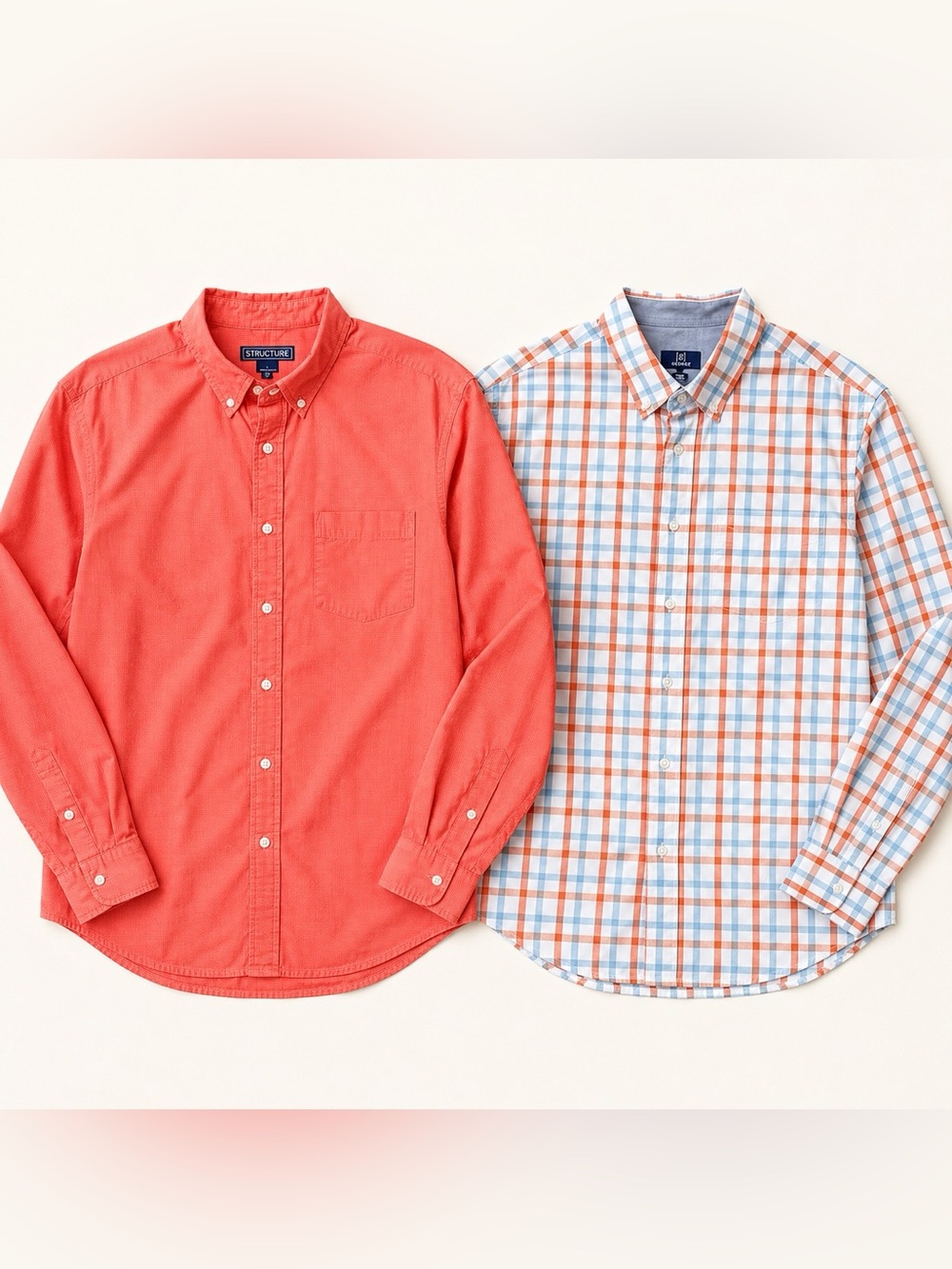 Men’s Large Button Down Shirt Bundle Structure George Coral Plaid